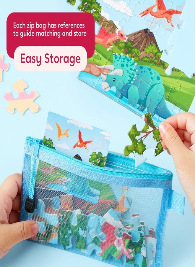 أحجيات ديناصورات خشبية SYNCFUN 4 في 1 للأطفال من عمر 3 إلى 5 سنوات، أحجيات تركيب الصور (24 و35 قطعة) للأطفال الصغار مع حقائب تخزين، ألعاب ديناصورات تضيء في الظلام، هدايا عيد الميلاد للأولاد والبنات - Image 4